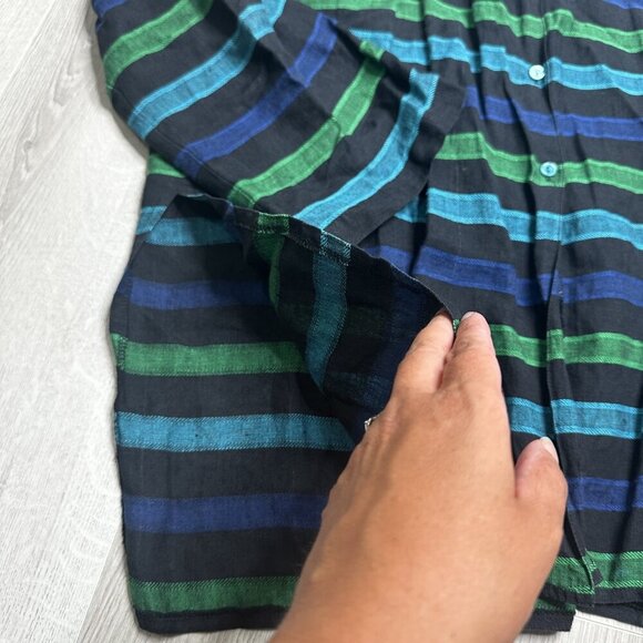 Jaeger Shirt Womens 14 Large Linen Long Sleeve Striped Button Up Vintage Style - Picture 5 of 11